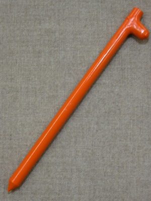 12 inch long forged head steel stake with baked on safety orange enamel paint