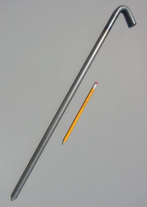 24 inch hook style metal tent stake unpainted