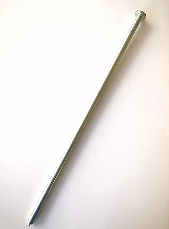 24" nail head style steel tent stake with shiny zinc coating